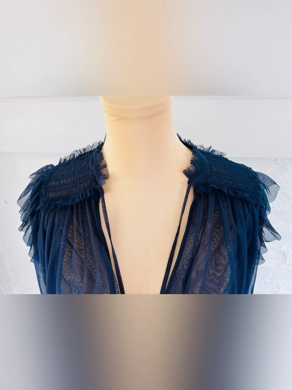 Free People Twila Sheer Net Tulle Cropped Blouse Indigo Lost Blue Boho Size Smal